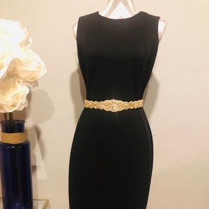 Gorgeous crystal & gold sash/belt w/ black ribbon